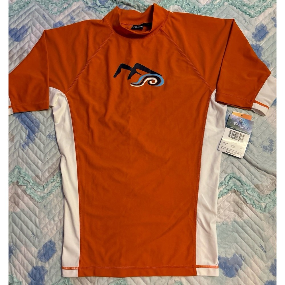 NEW Kanu Surf Men's Orange Short‎ Sleeve Rash Guard Sun Protection, UPF 50+, L
